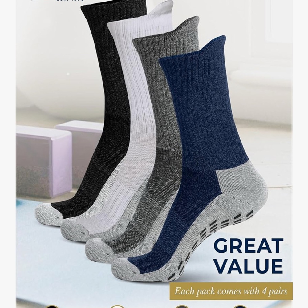 4 Pairs Crew Non-Slip Socks